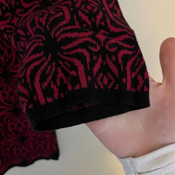 Kim Rogers Womens Red Black Sweater Tunic Large Knit Geometric Slit Long Sleeve - Picture 5 of 7